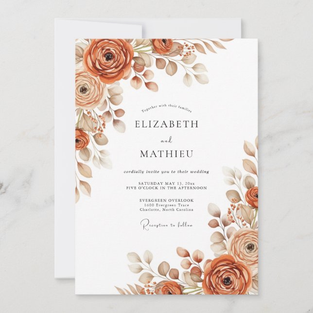 Invitation Mariage Botanique Automnal en Terracotta (Devant)