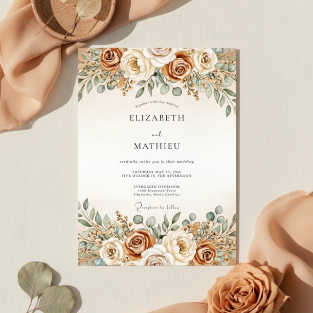 Invitation Mariage Botanique Automnal en Terracotta (Créateur téléchargé)