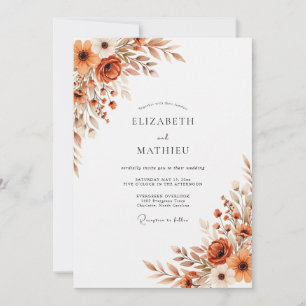 Invitation Mariage Botanique Automnal Orange Brûlé