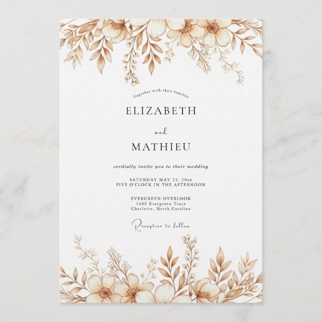 Invitation Mariage Botanique Automnal Sépia (Devant)
