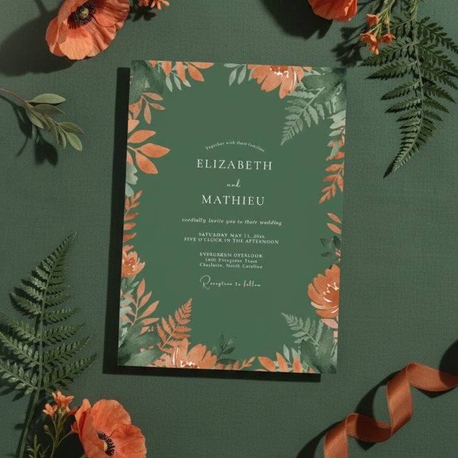 Invitation Mariage Botanique Automnal Vert Emeraude (Créateur téléchargé)