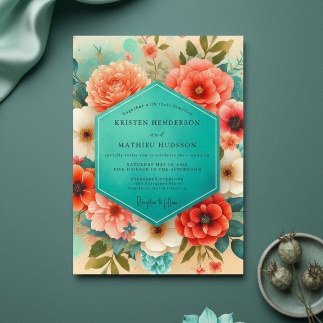 Invitation Mariage botanique aux fleurs de pêcher (Créateur téléchargé)