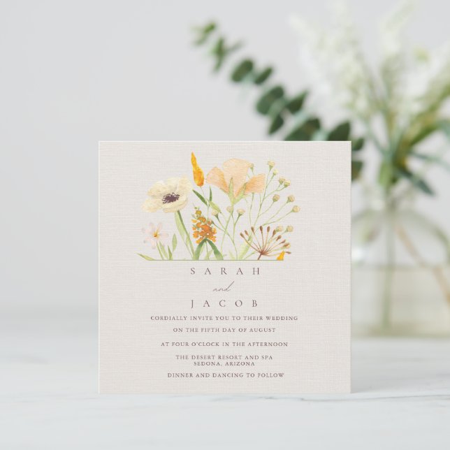Invitation Mariage Botanique aux Fleurs Sauvages Simples (Debout devant)