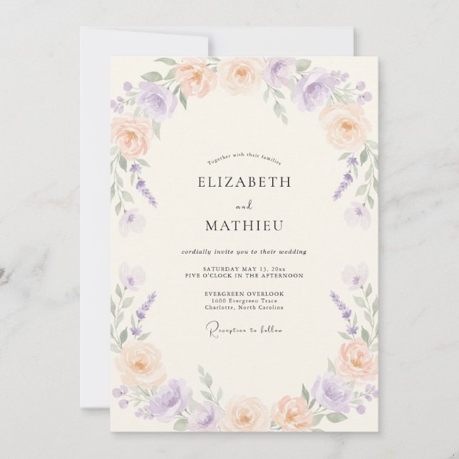 Invitation Mariage Botanique aux Lavandes (Devant)