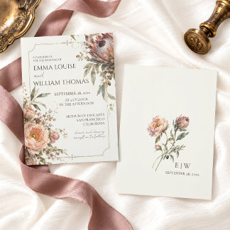 Invitation Mariage botanique aux pivoines pêche de patrimoine