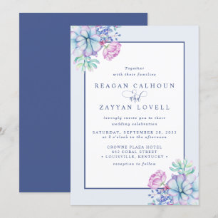 Invitation Mariage Botanique aux Succulentes Violet Poussiére