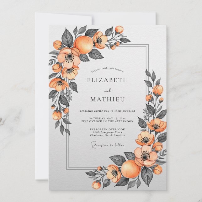 Invitation Mariage Botanique aux Tonalités Abricot (Devant)