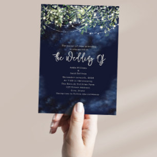 Invitation Mariage botanique avec guirlande lumineuse sous le