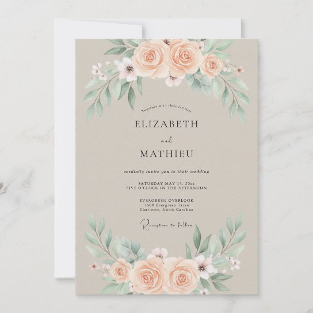 Invitation Mariage Botanique Beige Assourdi (Devant)