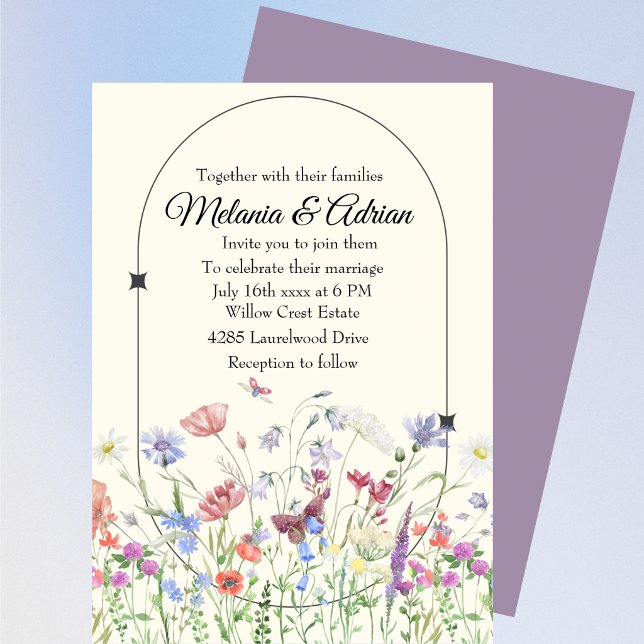 Invitation Mariage botanique beige violet de luxe (Créateur téléchargé)