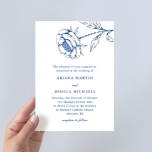 Invitation Mariage botanique blanc et bleu chic
