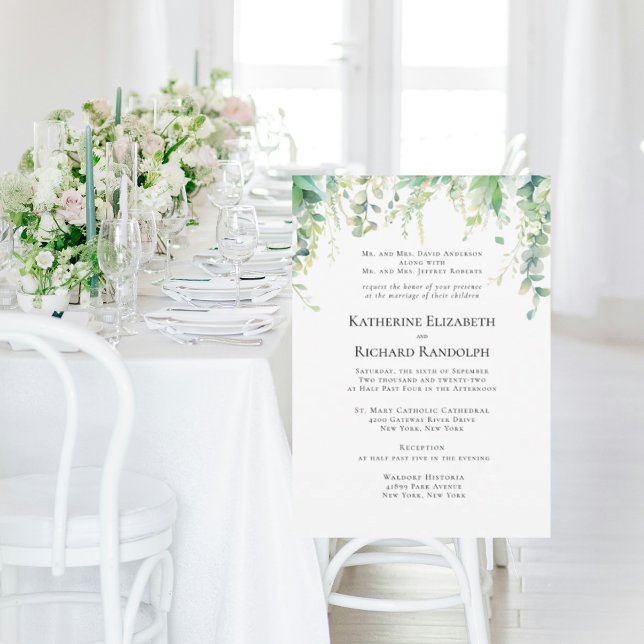 Invitation Mariage botanique blanc formel 2 lieux (Créateur téléchargé)