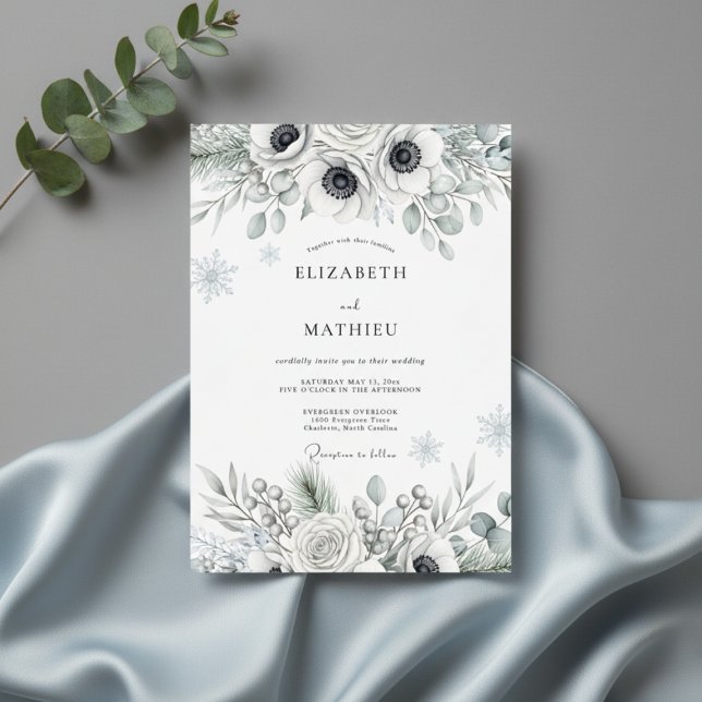Invitation Mariage Botanique Blanc givré (Créateur téléchargé)