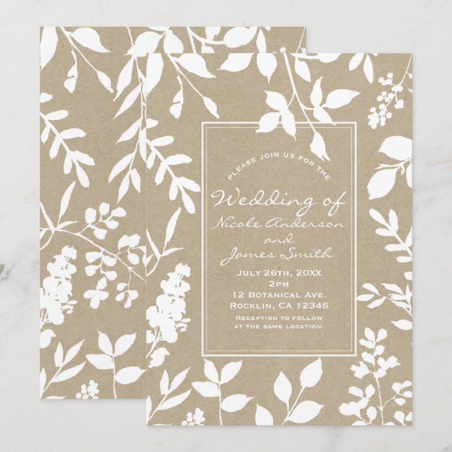 Invitation Mariage botanique blanc simple et rustique (Devant / Derrière)