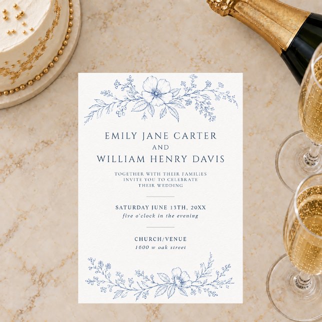 Invitation Mariage Botanique Bleu (Créateur téléchargé)