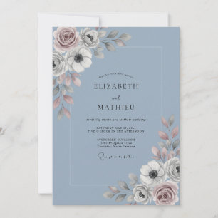 Invitation Mariage Botanique Bleu Ardoise Doux