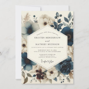 Invitation Mariage Botanique Bleu Ardoise Maussade