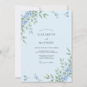 Invitation Mariage Botanique Bleu Ciel Délicat