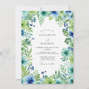 Invitation Mariage Botanique Bleu Ciel Luxuriant