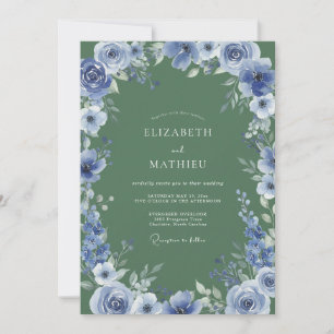 Invitation Mariage Botanique Bleu en Forêt