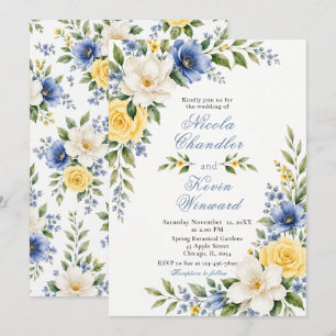 Invitation Mariage Botanique Bleu Jaune