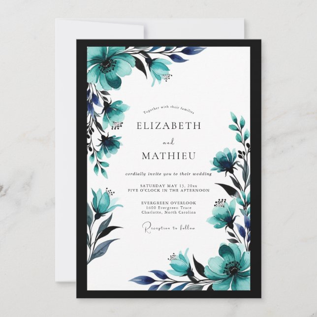 Invitation Mariage Botanique Bleu Marine Saphyr (Devant)