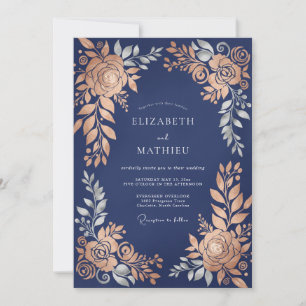 Invitation Mariage Botanique Bleu Nuit Brillante