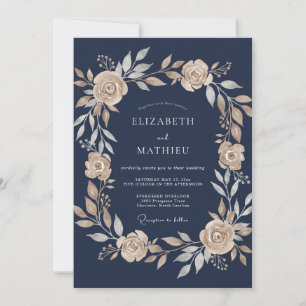 Invitation Mariage Botanique Bleu Nuit Lumineux