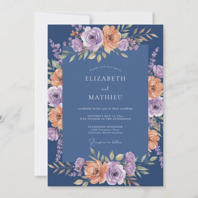 Invitation Mariage Botanique Bleu Nuit Luxuriant (Devant)