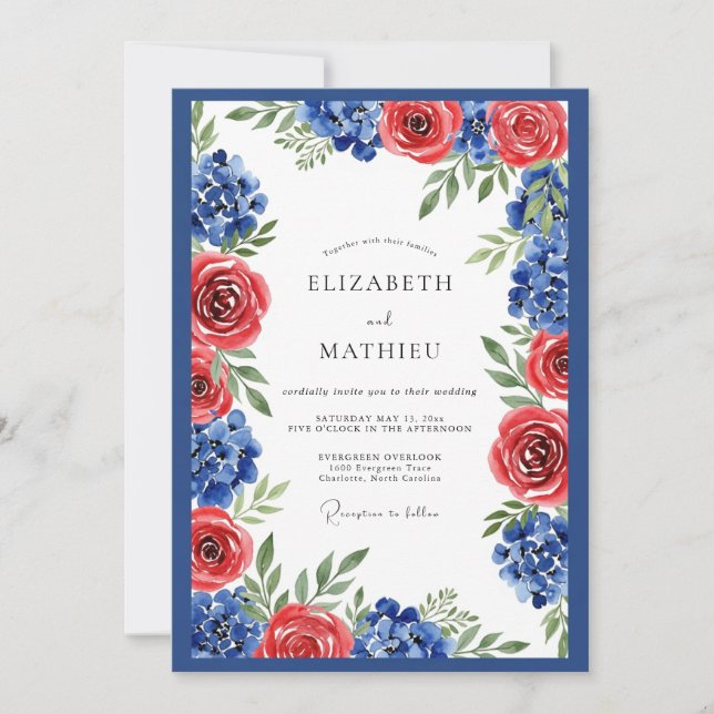 Invitation Mariage Botanique Bleu Royal Vivid (Devant)