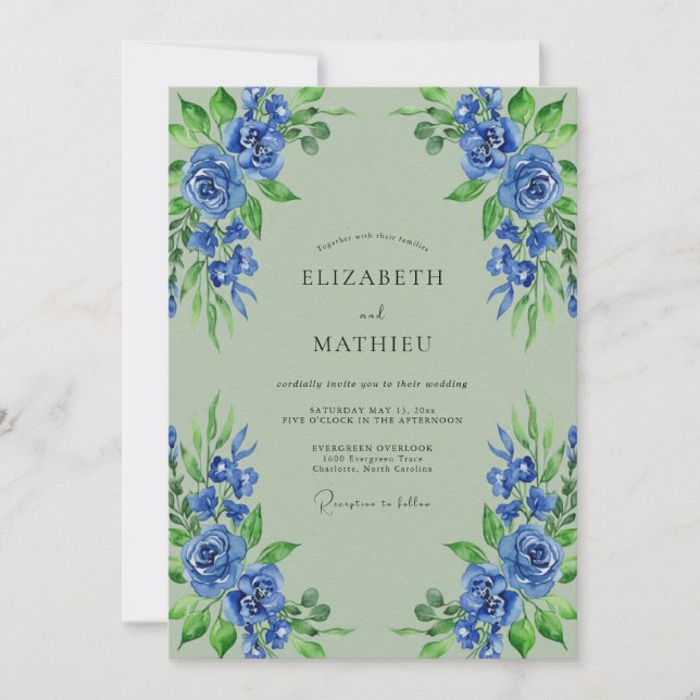 Invitation Mariage Botanique Blue Bloom (Devant)
