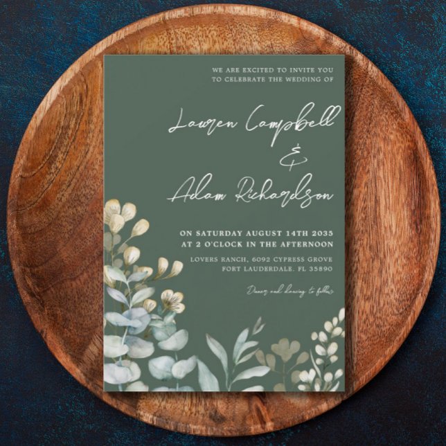 Invitation Mariage Botanique Bohème Eucalyptus Vert Foncé (Créateur téléchargé)