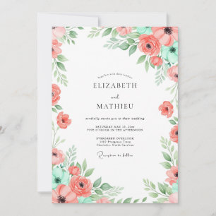 Invitation Mariage Botanique Bonheur de Menthe Corail
