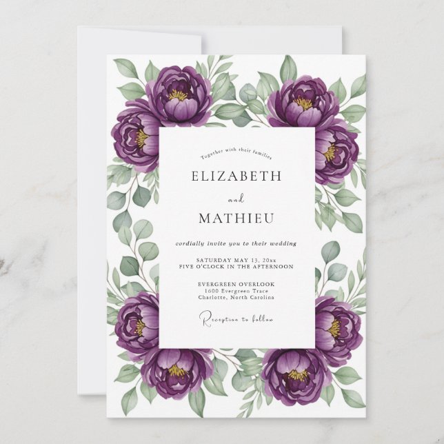Invitation Mariage Botanique Bonheur Rose Menthe (Devant)