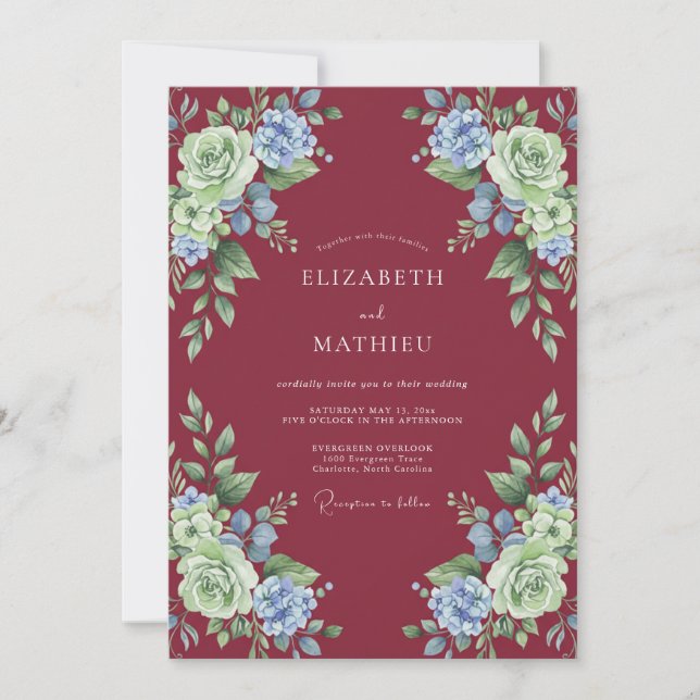Invitation Mariage Botanique Bourguignon Pur (Devant)