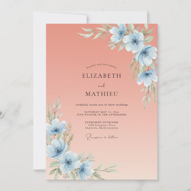 Invitation Mariage Botanique Brise de Pêche (Devant)