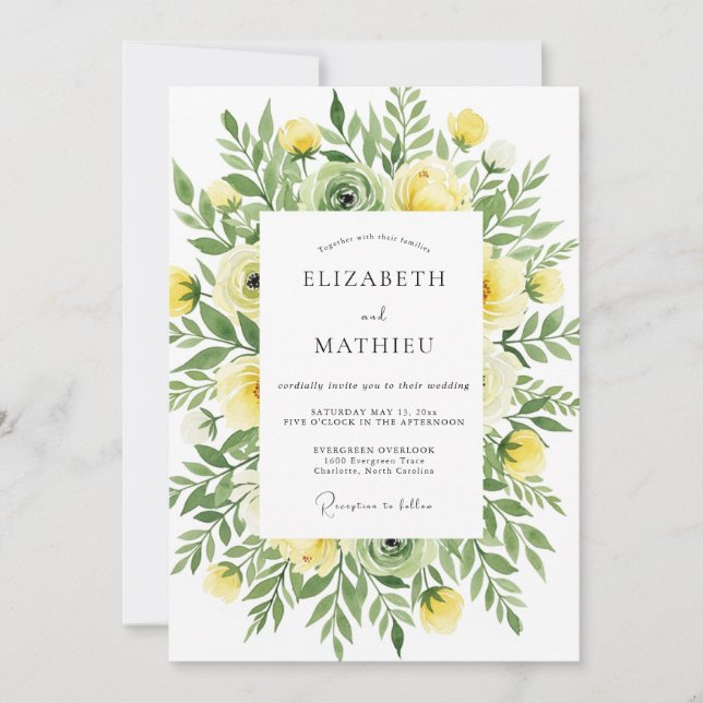 Invitation Mariage Botanique Brise Jaune (Devant)
