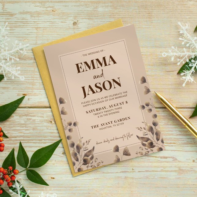 Invitation Mariage botanique Brown rustique (Créateur téléchargé)