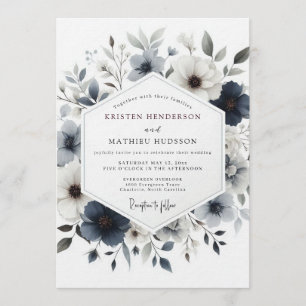 Invitation Mariage botanique brumeux bleu ardoise