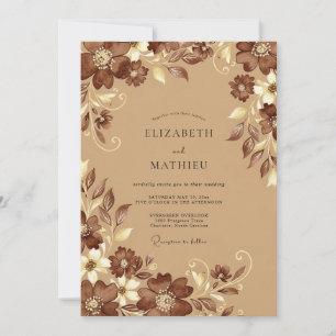Invitation Mariage Botanique Brun Clair
