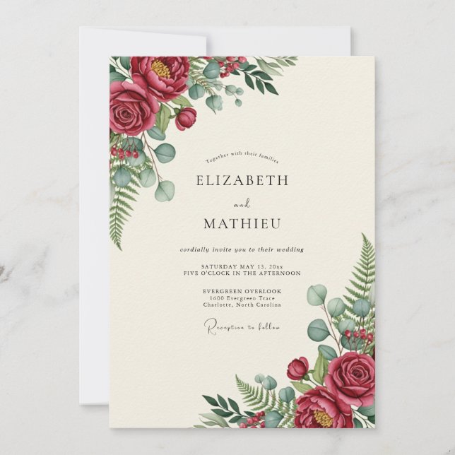Invitation Mariage Botanique Burgundy Poli (Devant)