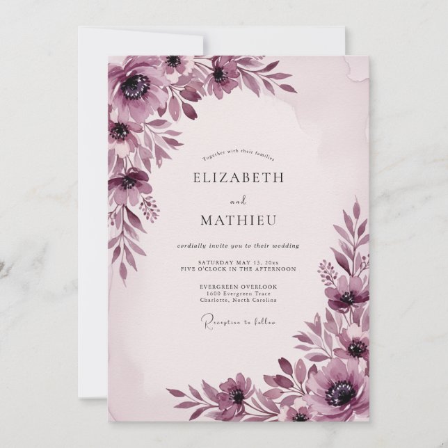 Invitation Mariage Botanique Captivant au Plum (Devant)