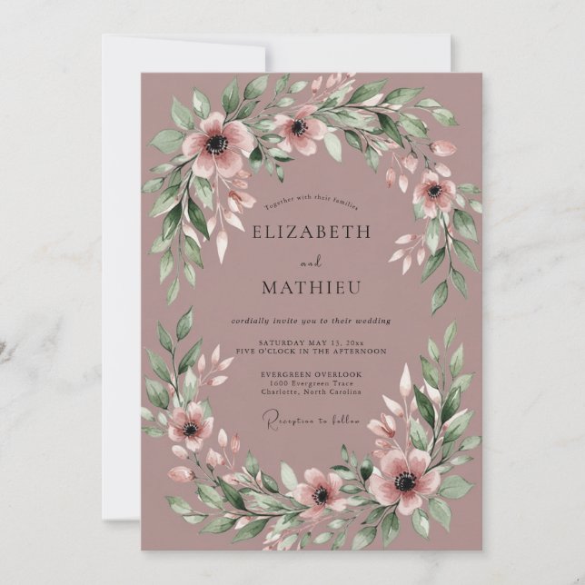 Invitation Mariage Botanique Captivant Mauve (Devant)