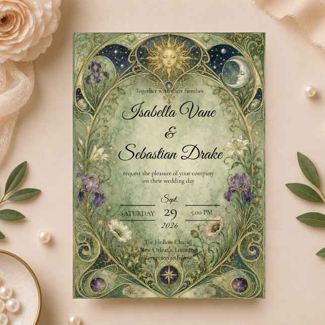 Invitation Mariage Botanique Céleste Éthéré (Créateur téléchargé)