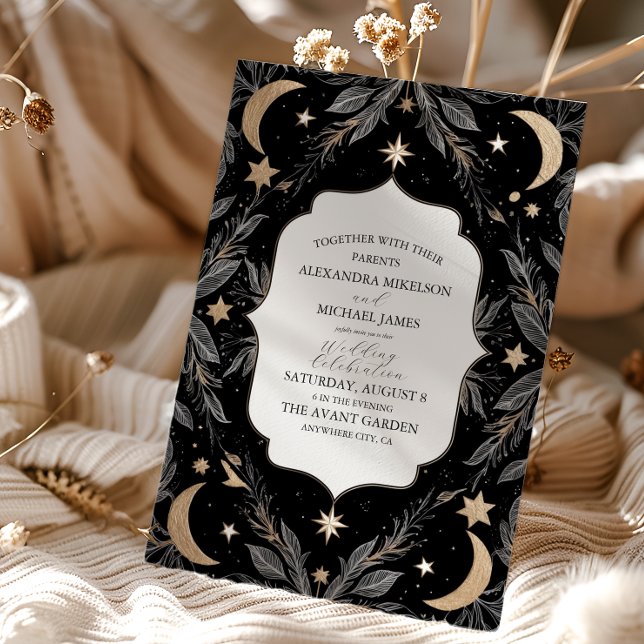 Invitation Mariage Botanique Céleste Lune Étoiles Vintage (Créateur téléchargé)