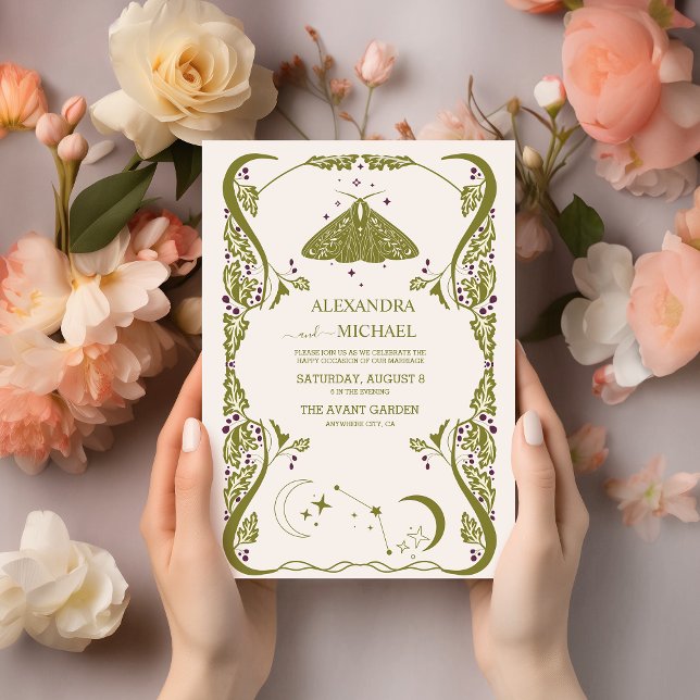 Invitation Mariage Botanique Céleste Vert Vintage  (Créateur téléchargé)