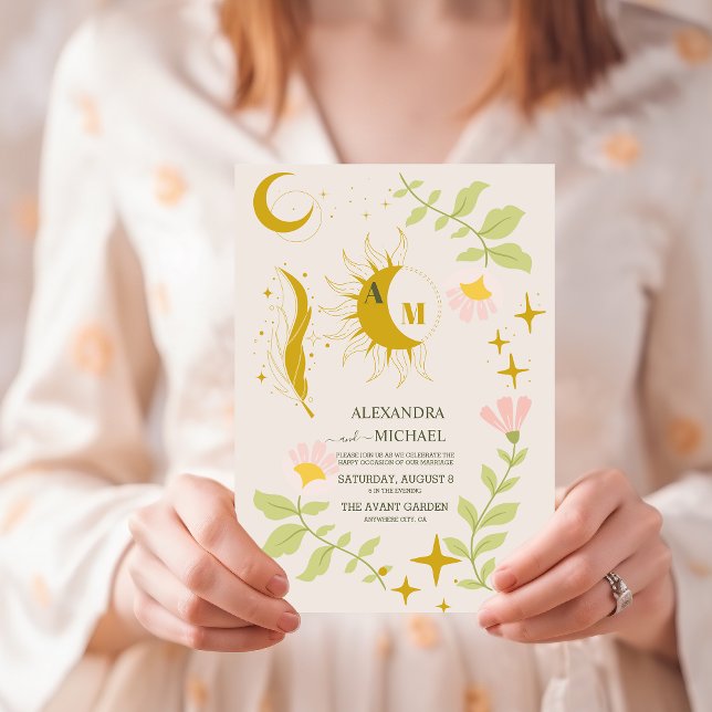 Invitation Mariage Botanique Céleste Vintage Monogramme (Créateur téléchargé)