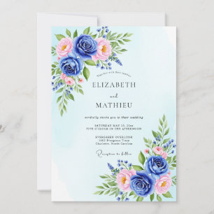Invitation Mariage Botanique Céruléen Poli