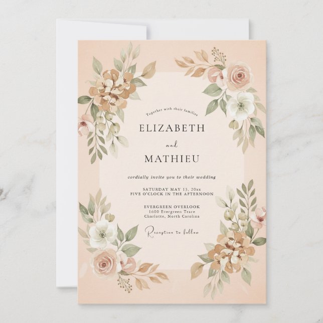 Invitation Mariage Botanique Champagne Blush (Devant)