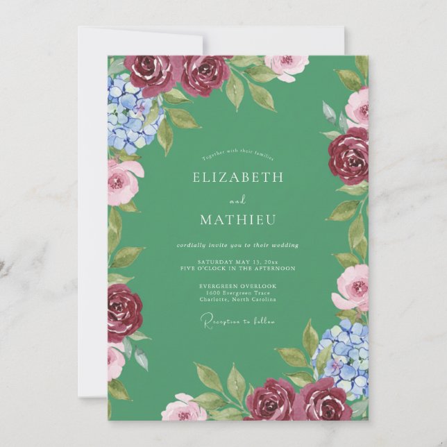 Invitation Mariage Botanique Charme Vert Émeraude (Devant)